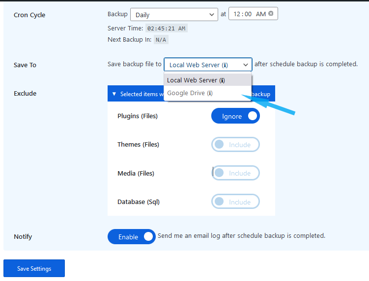 schedule backup by enabling this
backup automatically