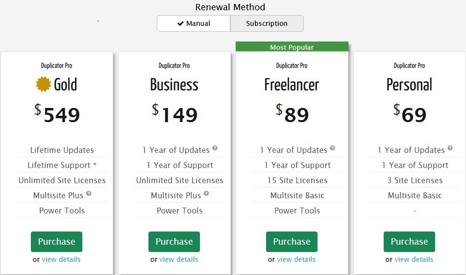 Duplicator Pro WordPress Backup and Restore plugin pricing