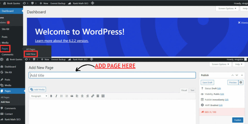 WordPress Add Page Dashboard Image