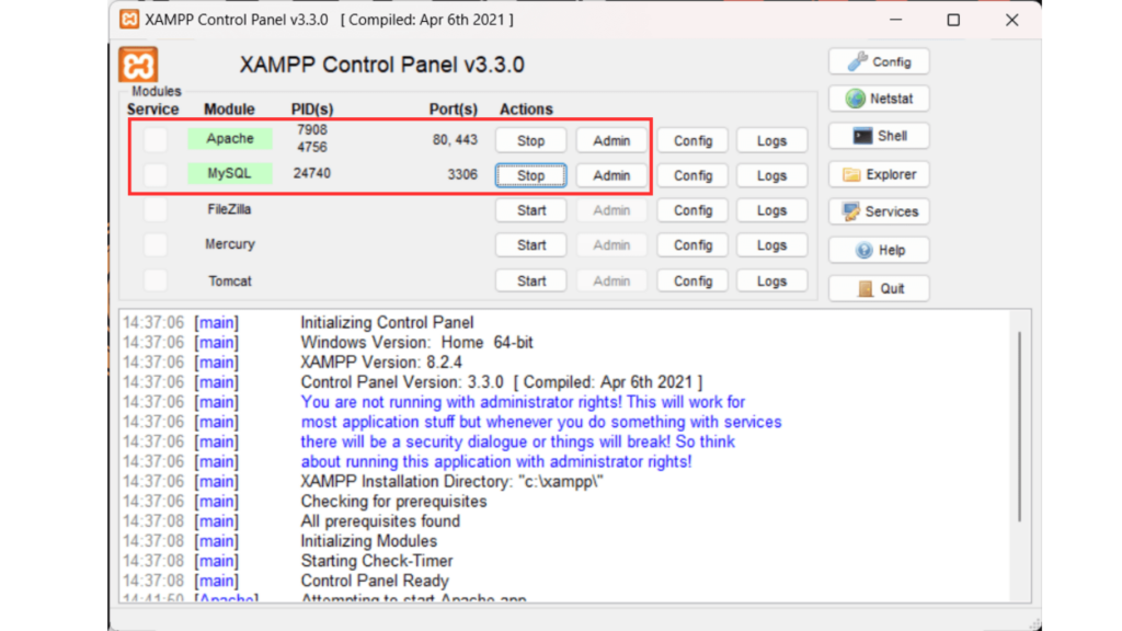 XAMPP Control Panel Image