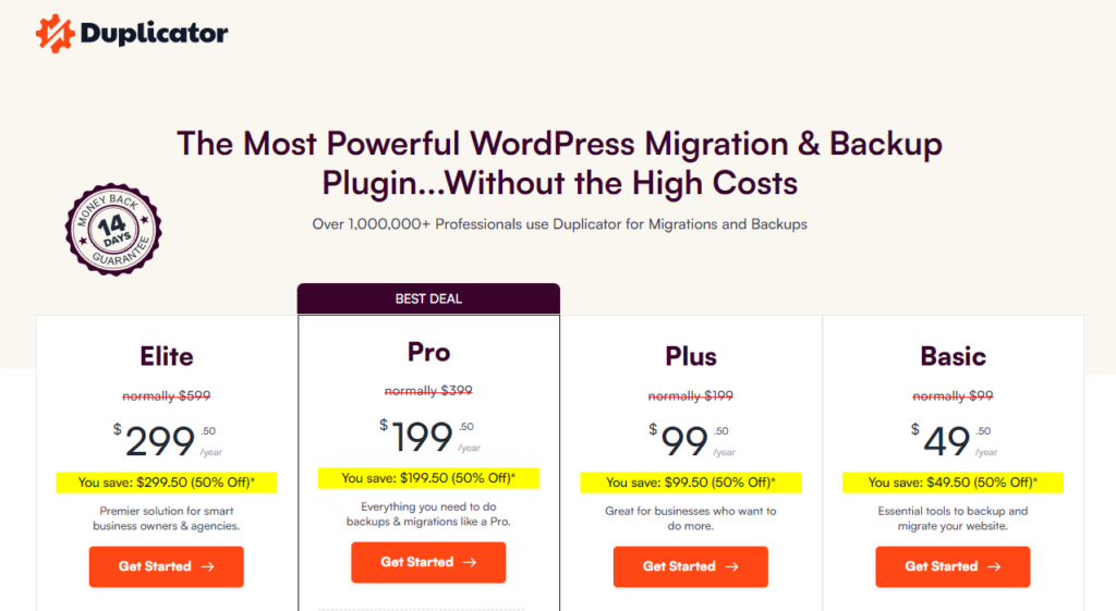 Duplicator Pricing Page Image