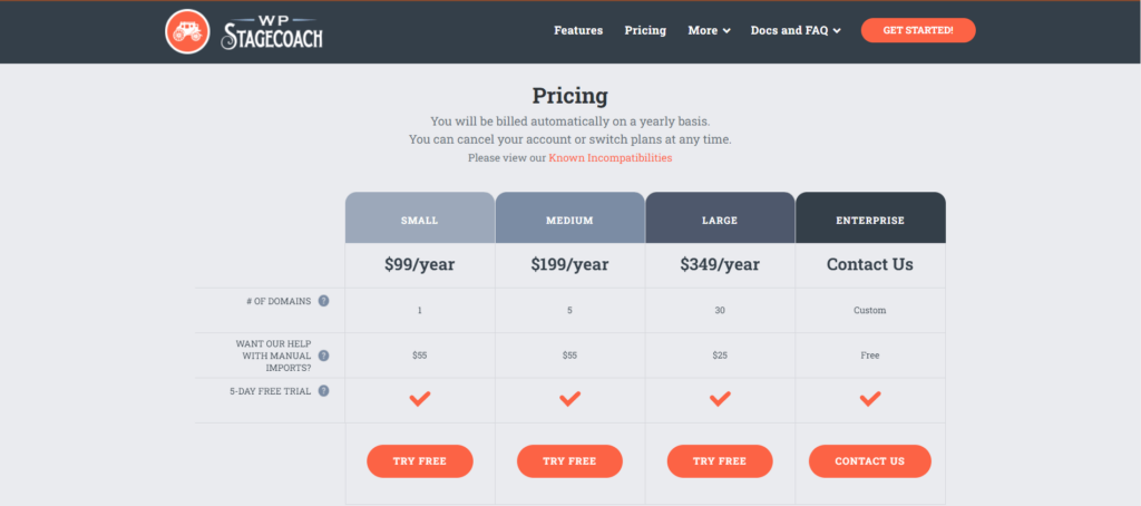 WP Stagecoach Pricing Page Image