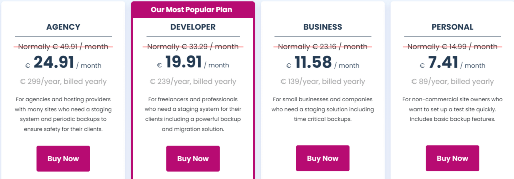 WP Staging Pricing Page Image.