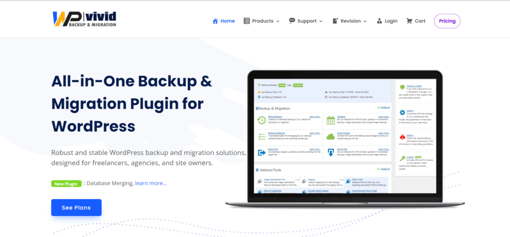 WP vivid Backup & Migration page pic.