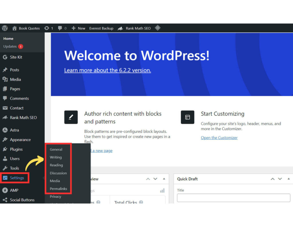 WordPress Dashboard Setting Options Image.