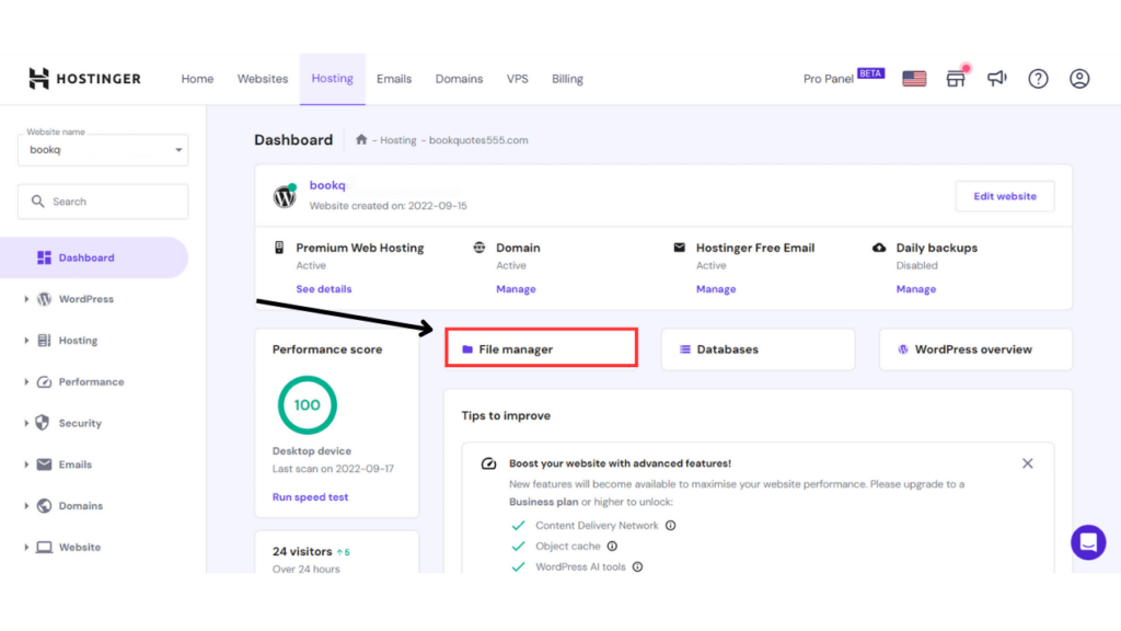 hostinger dashboard file manager image.